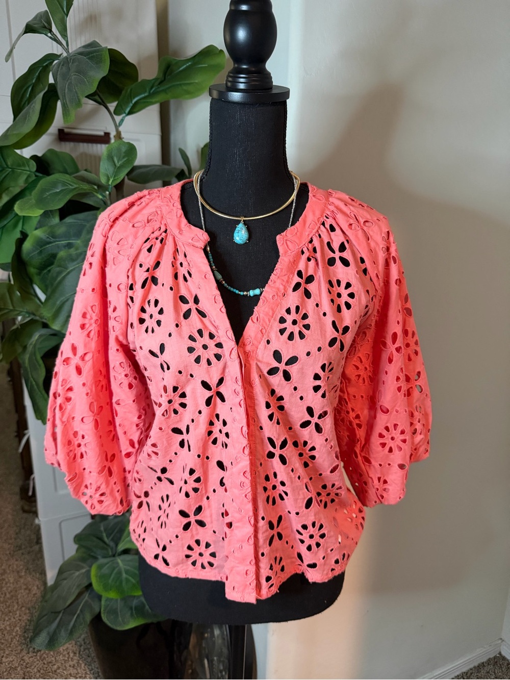 Joe's Jeans Coral Eyelet Peasant Blouse